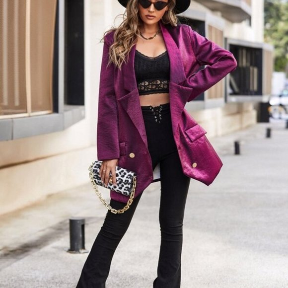 Purple Double Breasted Satin - Picture 4 of 6